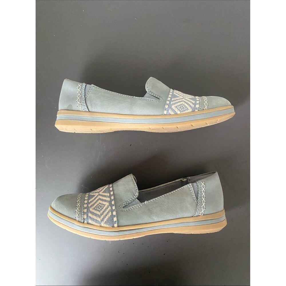 NEW Earth Origins Steel Blue Embroidered Nubuck Slip-Ons Bailey Flats Shoes Sz 9 - Picture 4 of 14